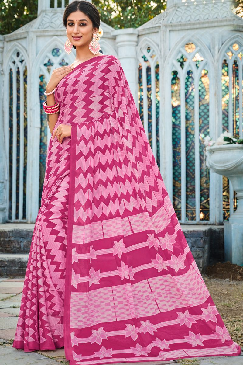 Elegant Georgette Fabric Casual Saree In Pink Color