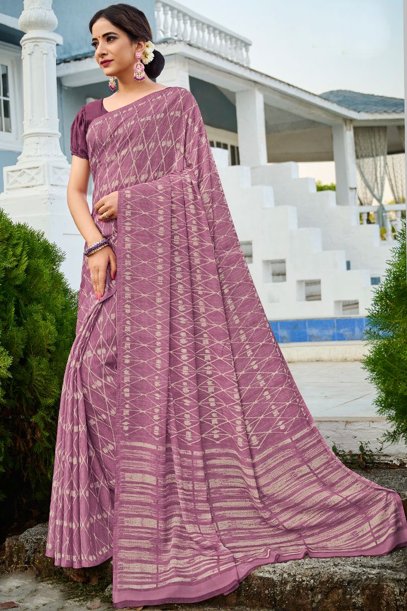 Lavender Color Georgette Fabric Casual Classic Saree