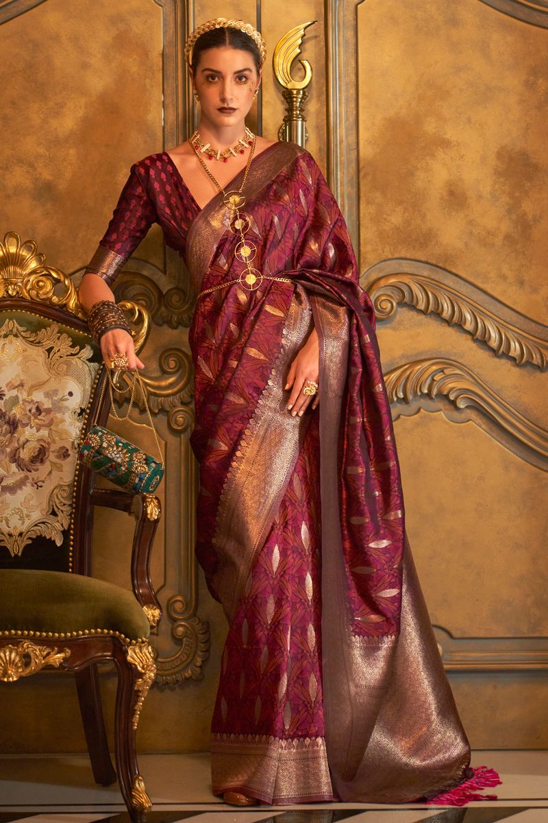 Satin Saree For Party In Maroon Color