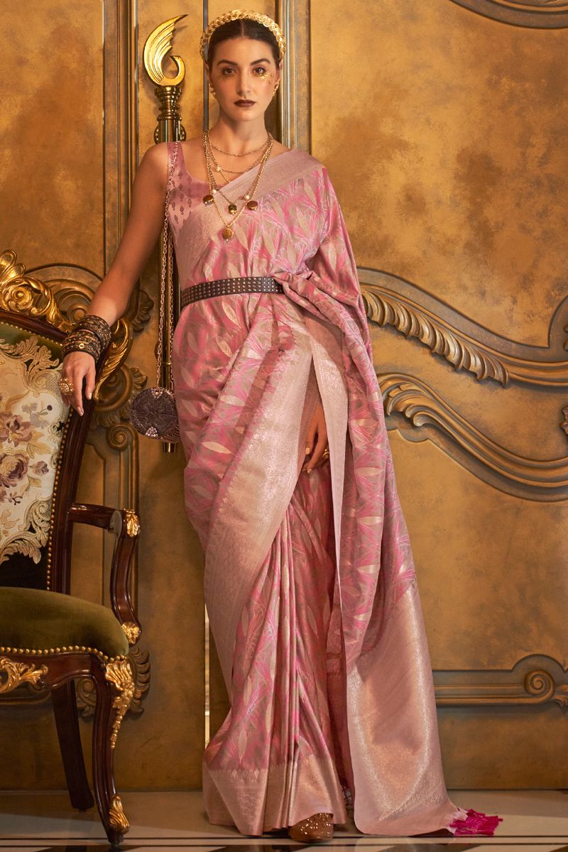 Peach Color Luminous Saree For Party Wear