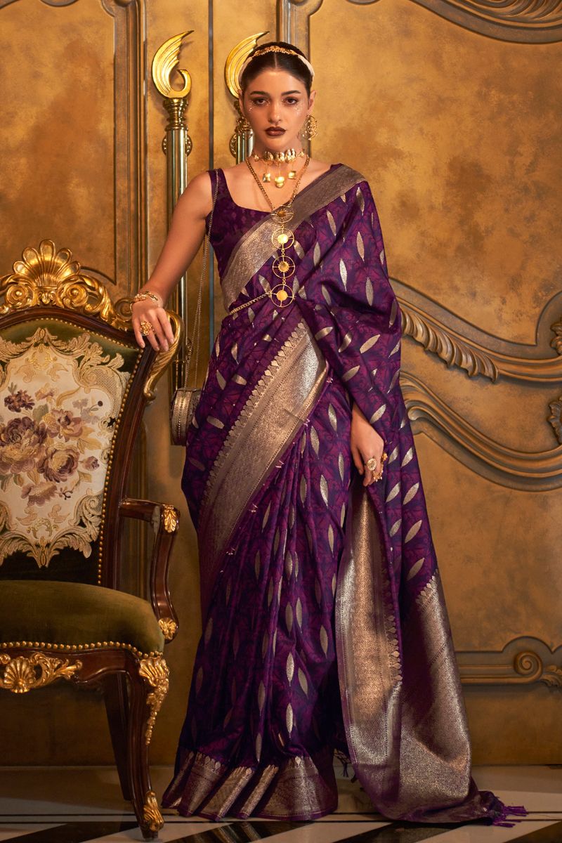 Vivacious Satin Saree In Purple Color