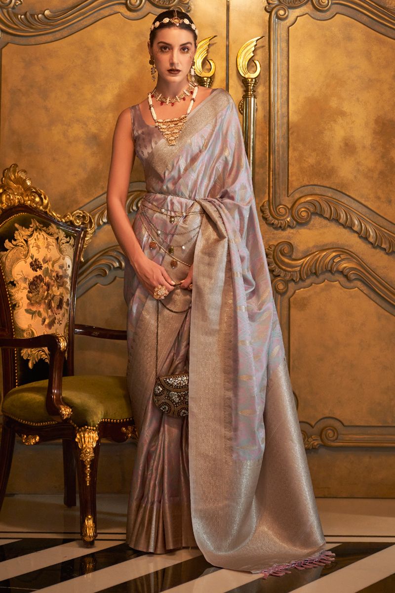 Lavender Color Satin Saree For Party