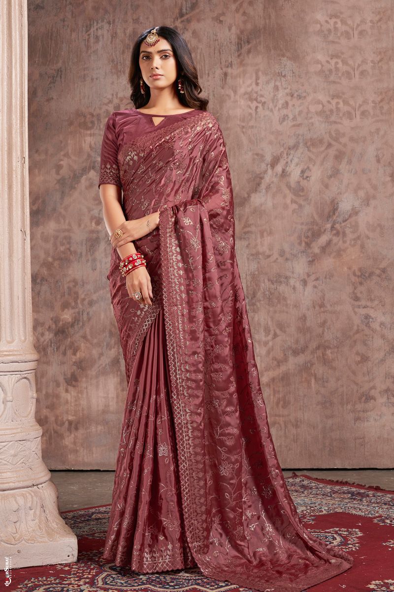 Silk Fabric Sangeet Wear Glamorous Saree In Maroon Color