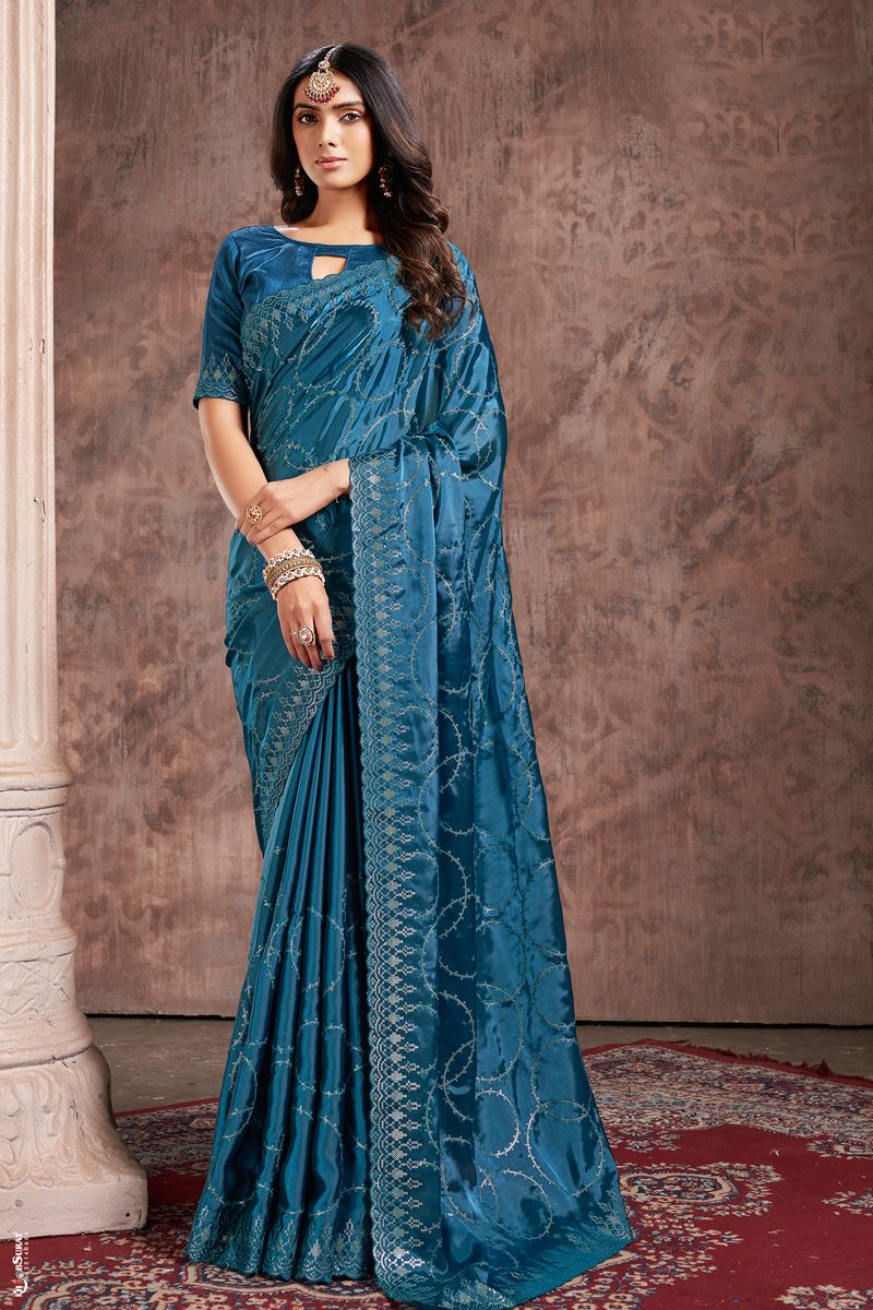 Silk Fabric Sangeet Wear Wondrous Saree In Blue Color