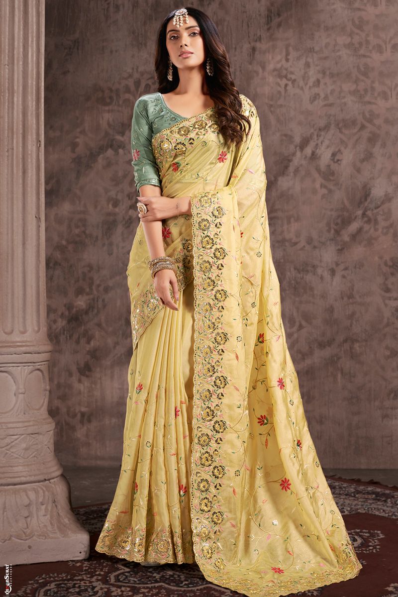 Yellow Color Sangeet Wear Tissue Fabric Incredible Saree