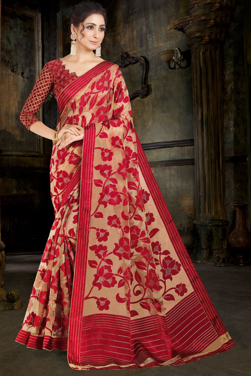 Multi Color Adroit Foil Printed Organza Saree