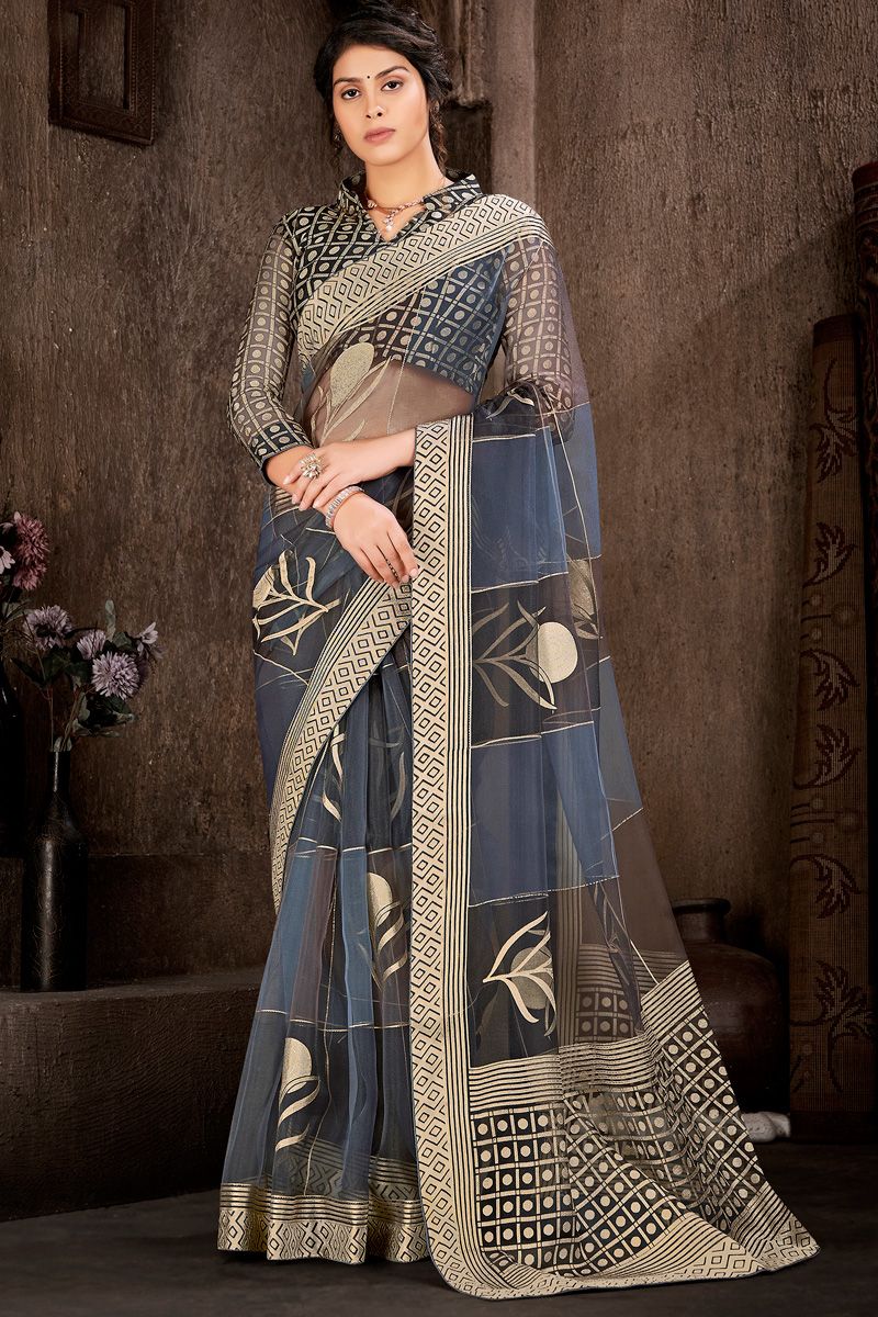 Foil Printed Work Multi Color Brasso Beauteous Saree