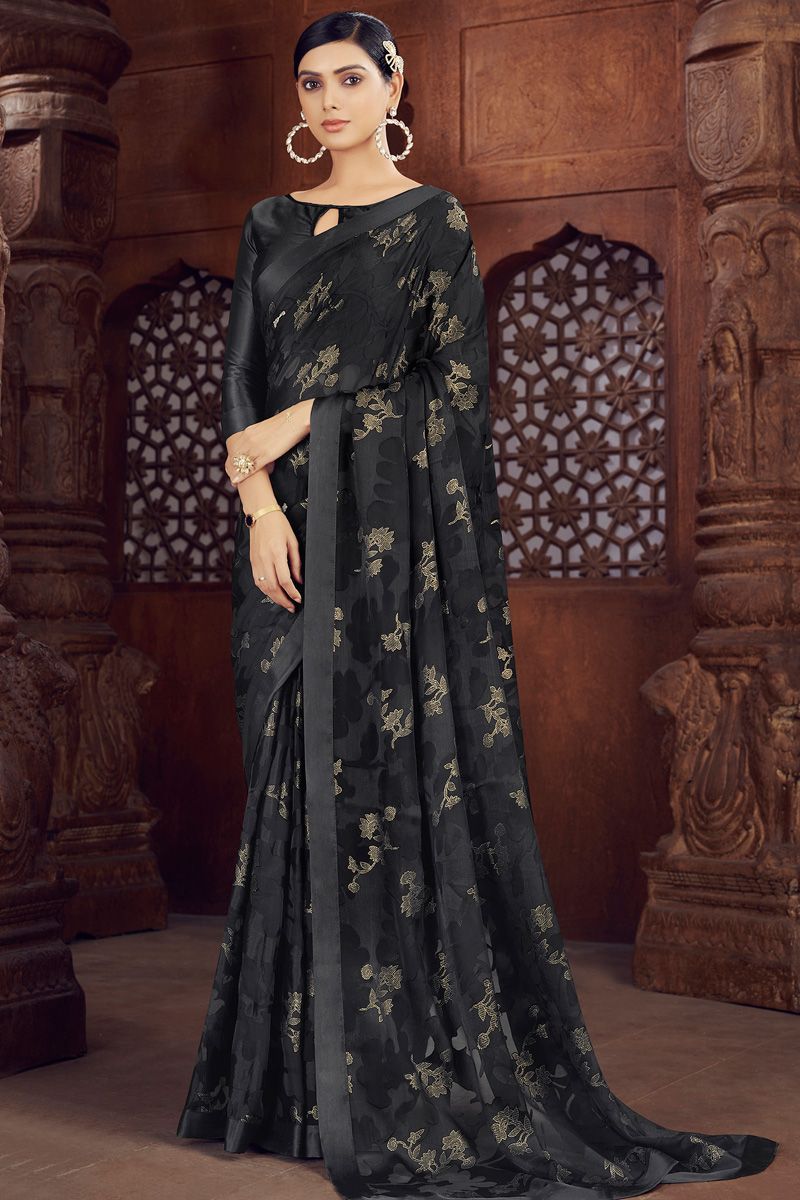 Black Color Brasso Festive Look Intriguing Saree