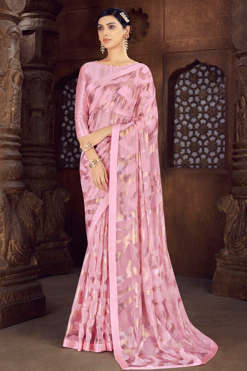 Festive Look Pink Color Saree In Brasso Fabric