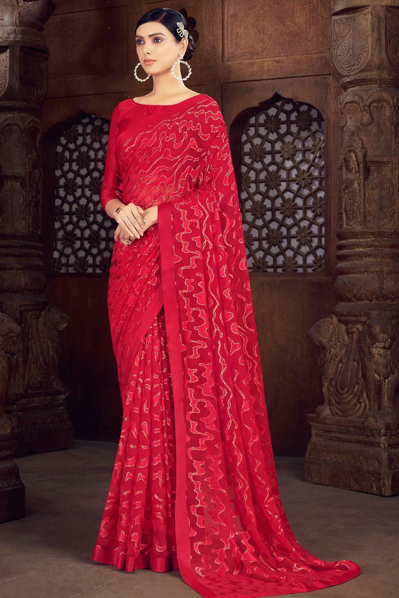 Brasso Red Color Festive Look Winsome Saree