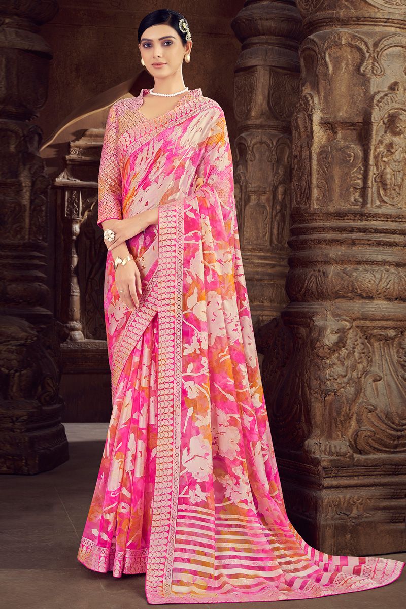 Brasso Festive Look Beatific Saree In Pink Color