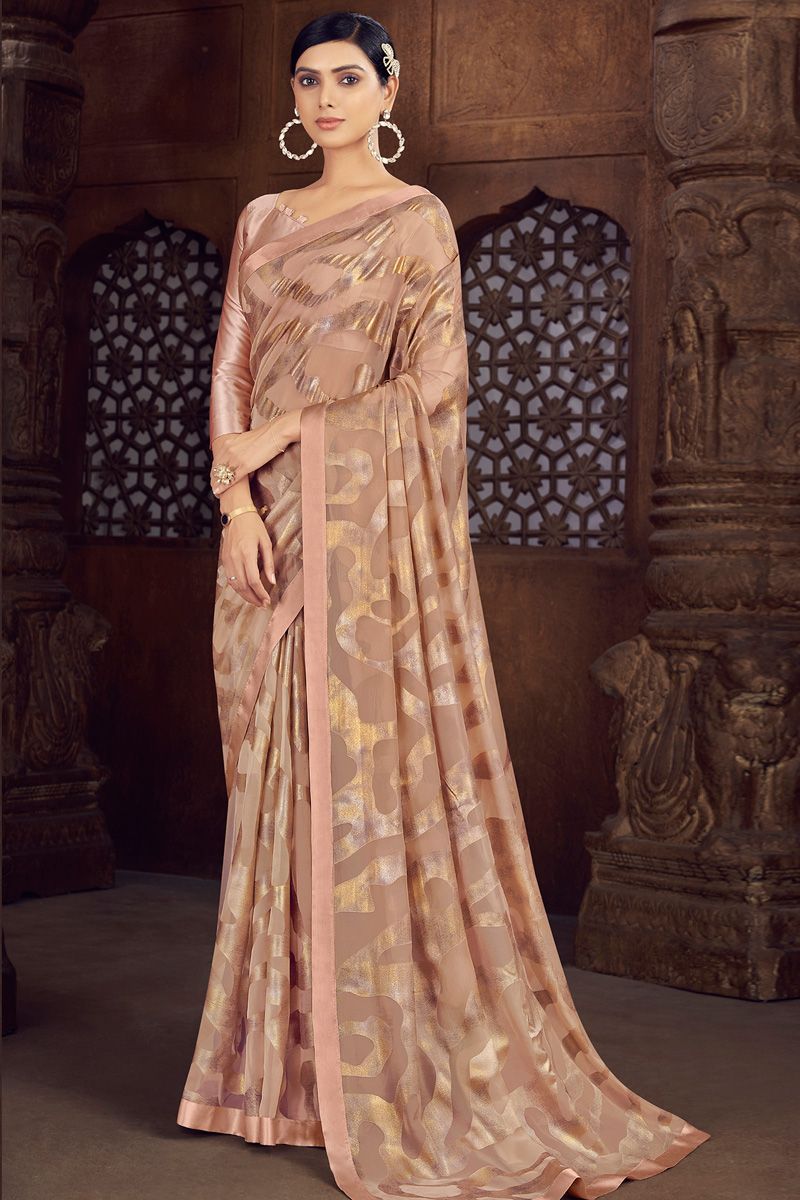 Peach Color Brasso Adorable Festive Look Saree