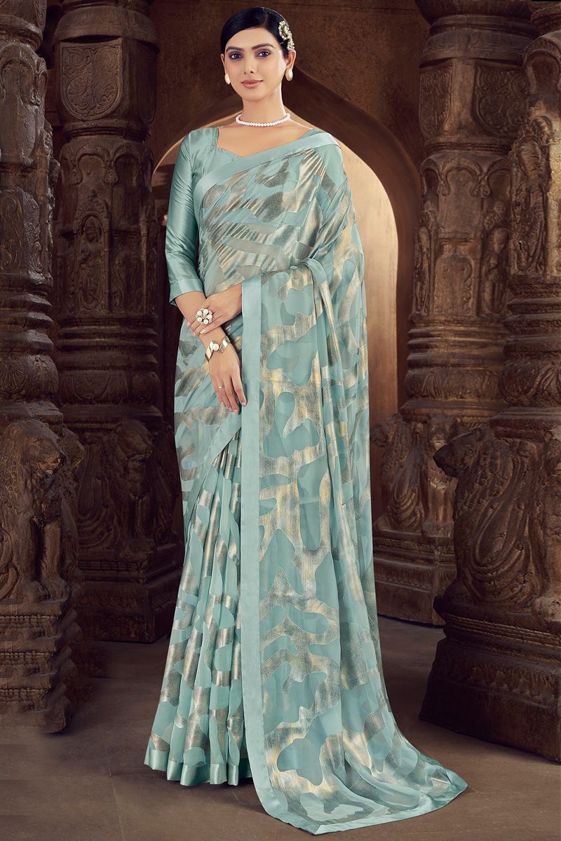 Brasso Light Cyan Color Festive Look Phenomenal Saree