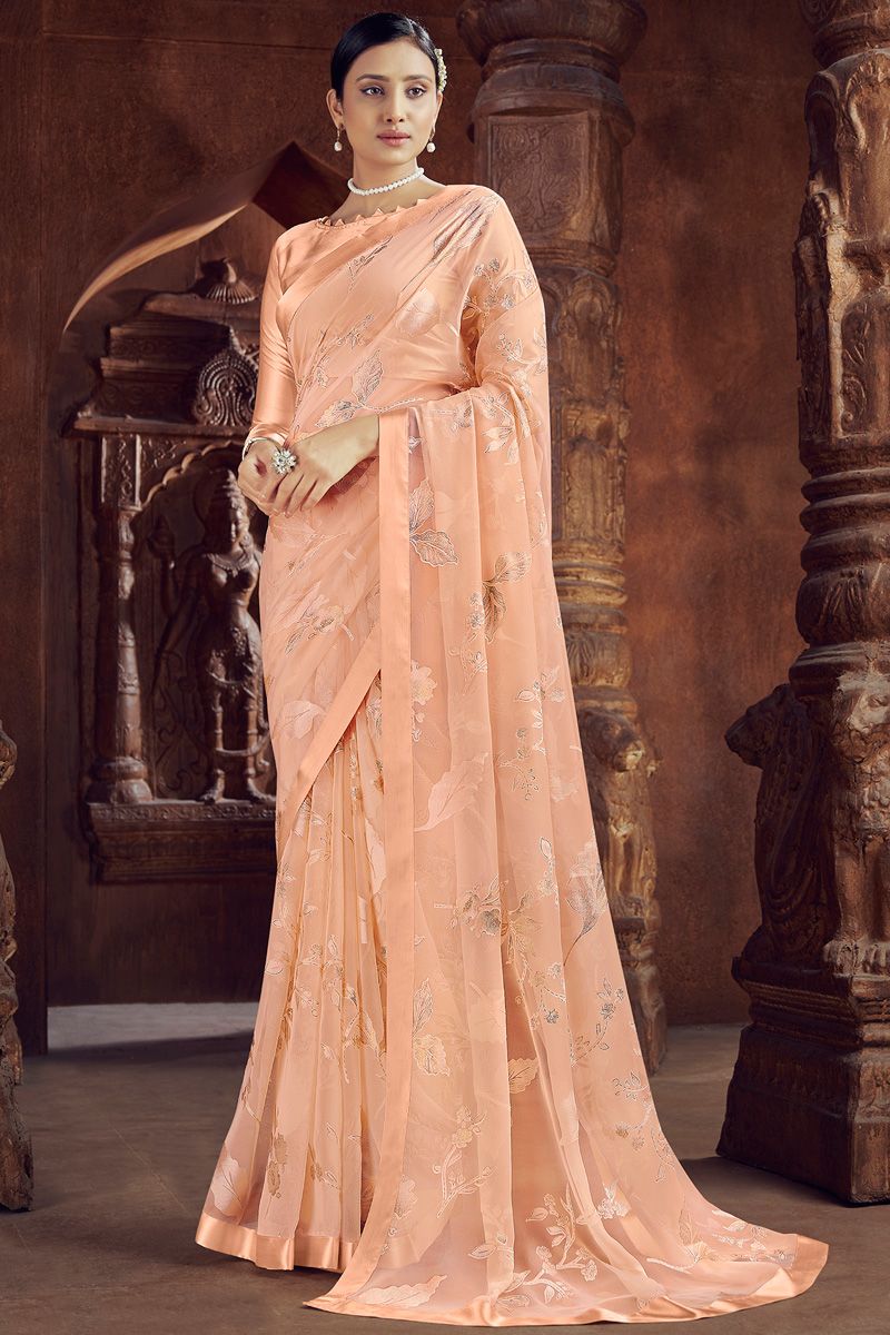 Brasso Peach Color Festive Look Fabulous Saree