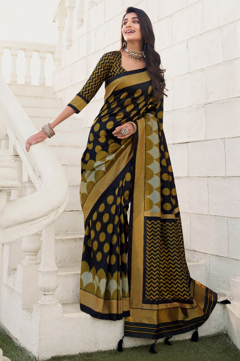 Charming Black Color Patola Art Silk Digital Printed Saree