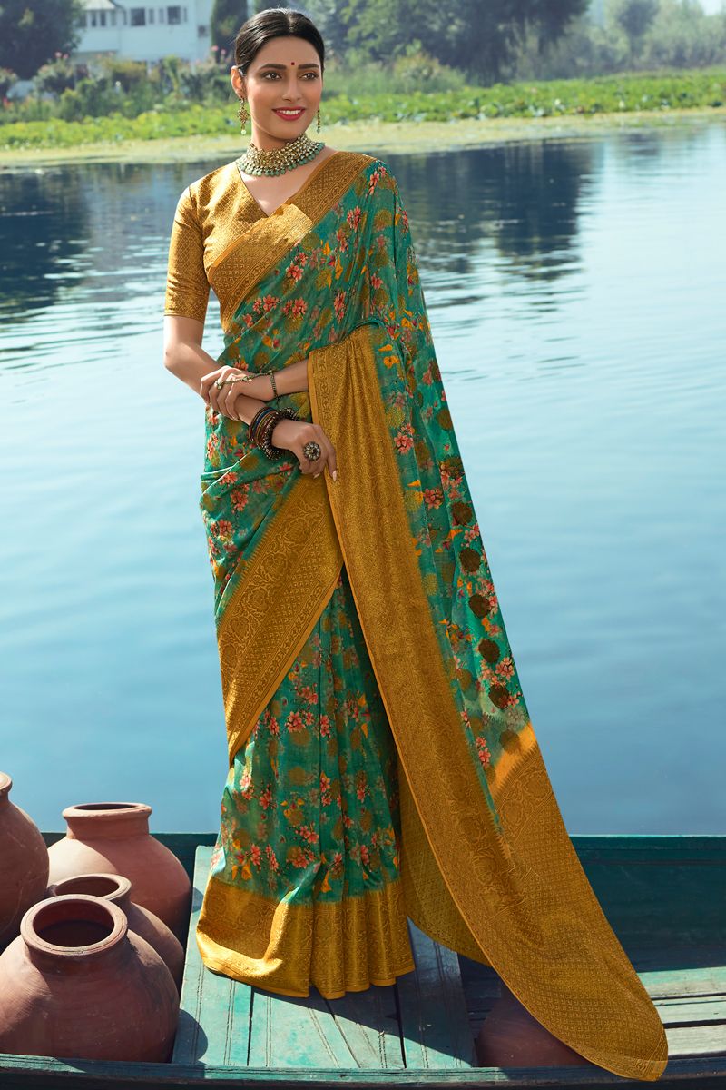 Creative Green Color Art Silk Fabric Digital Printed Saree