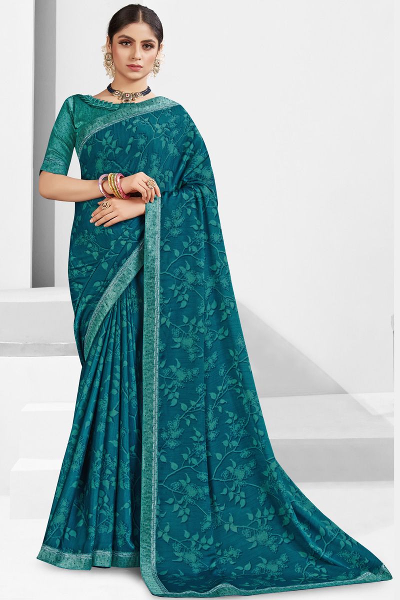 Teal Color Pleasance Georgette Casual Look Saree 