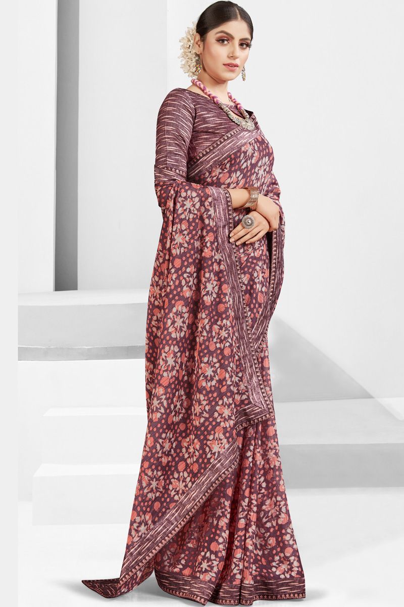 Burgundy Color Riveting Georgette Casual Look Saree 