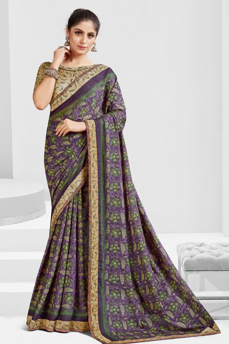 Purple Color Patterned Georgette Casual Look Saree 