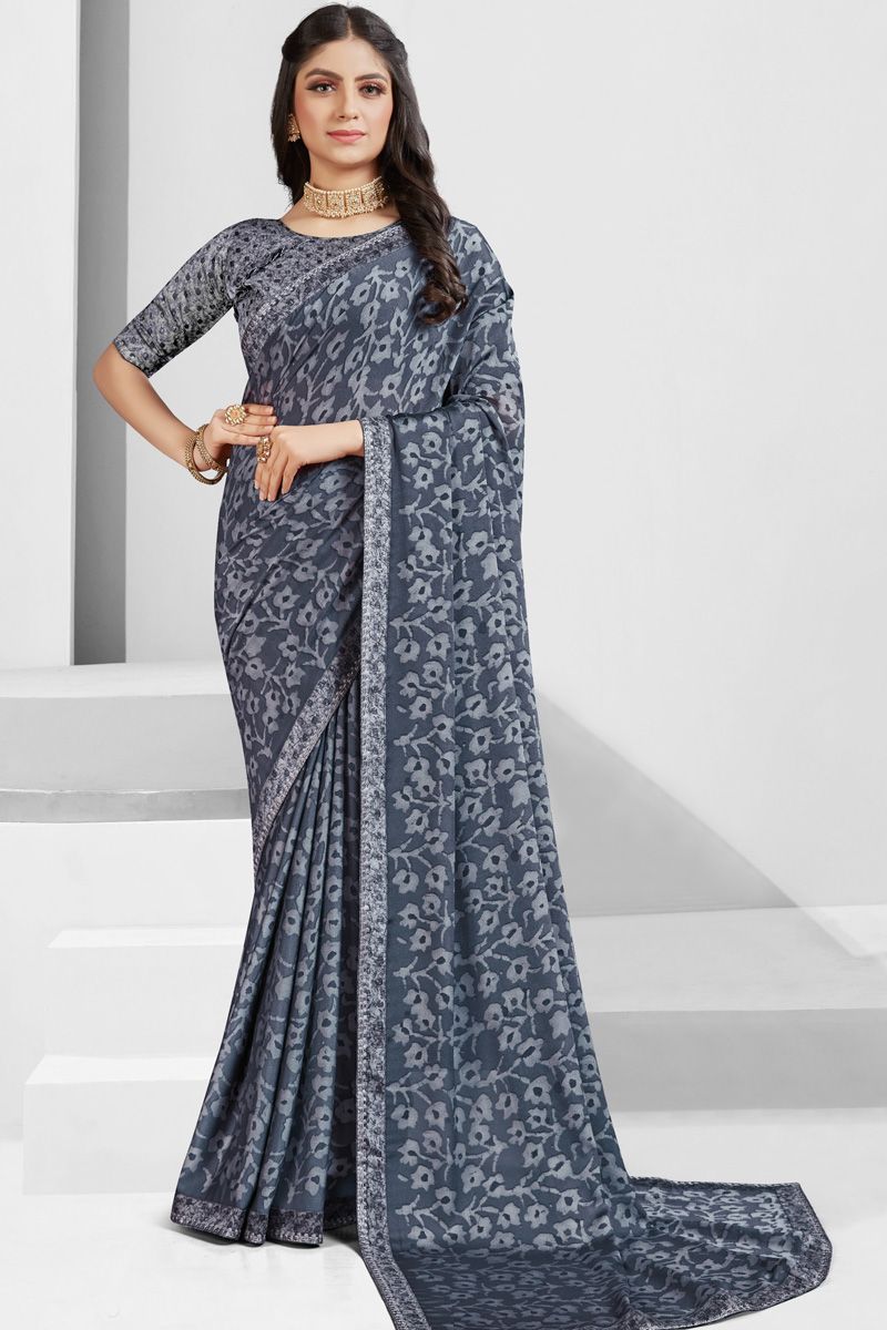 Beguiling Grey Color Georgette Casual Look Saree