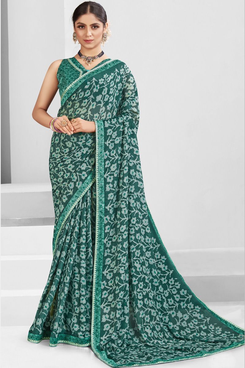 Incredible Dark Green Color Georgette Casual Look Saree