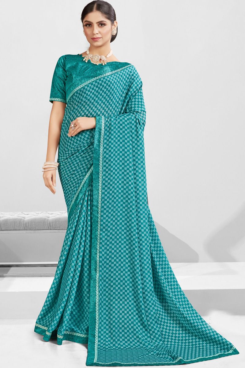 Amazing Cyan Color Georgette Casual Look Saree