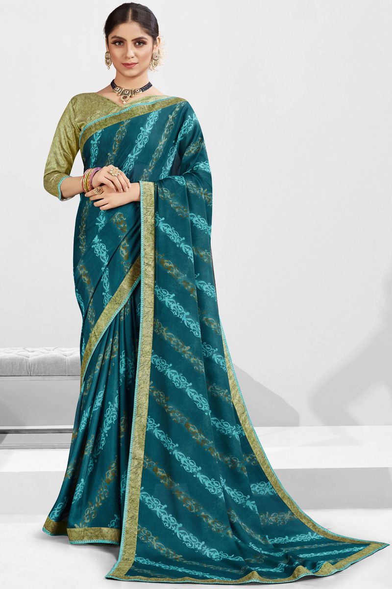 Teal Color Chic Georgette Casual Look Saree