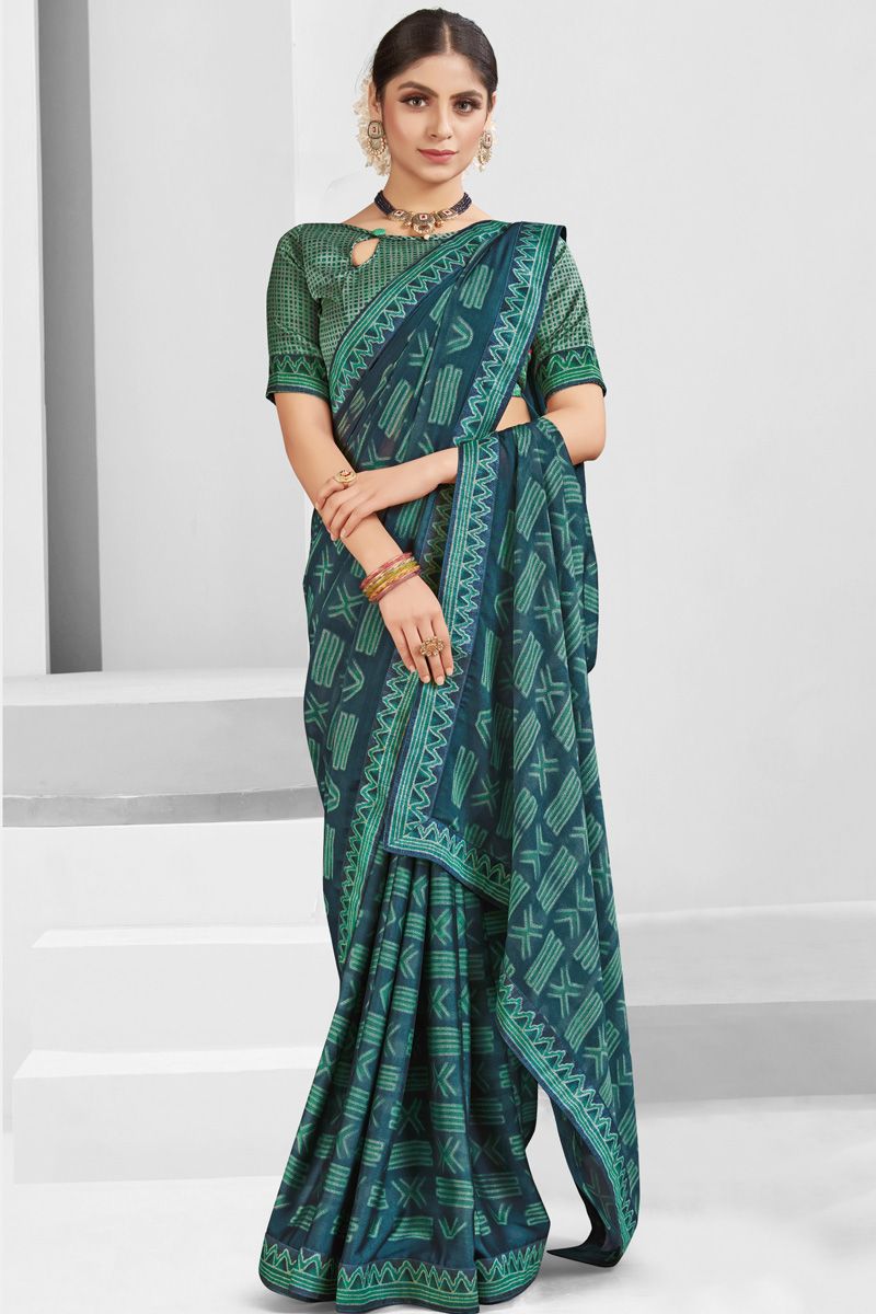 Dark Green Color Gorgeous Georgette Casual Look Saree