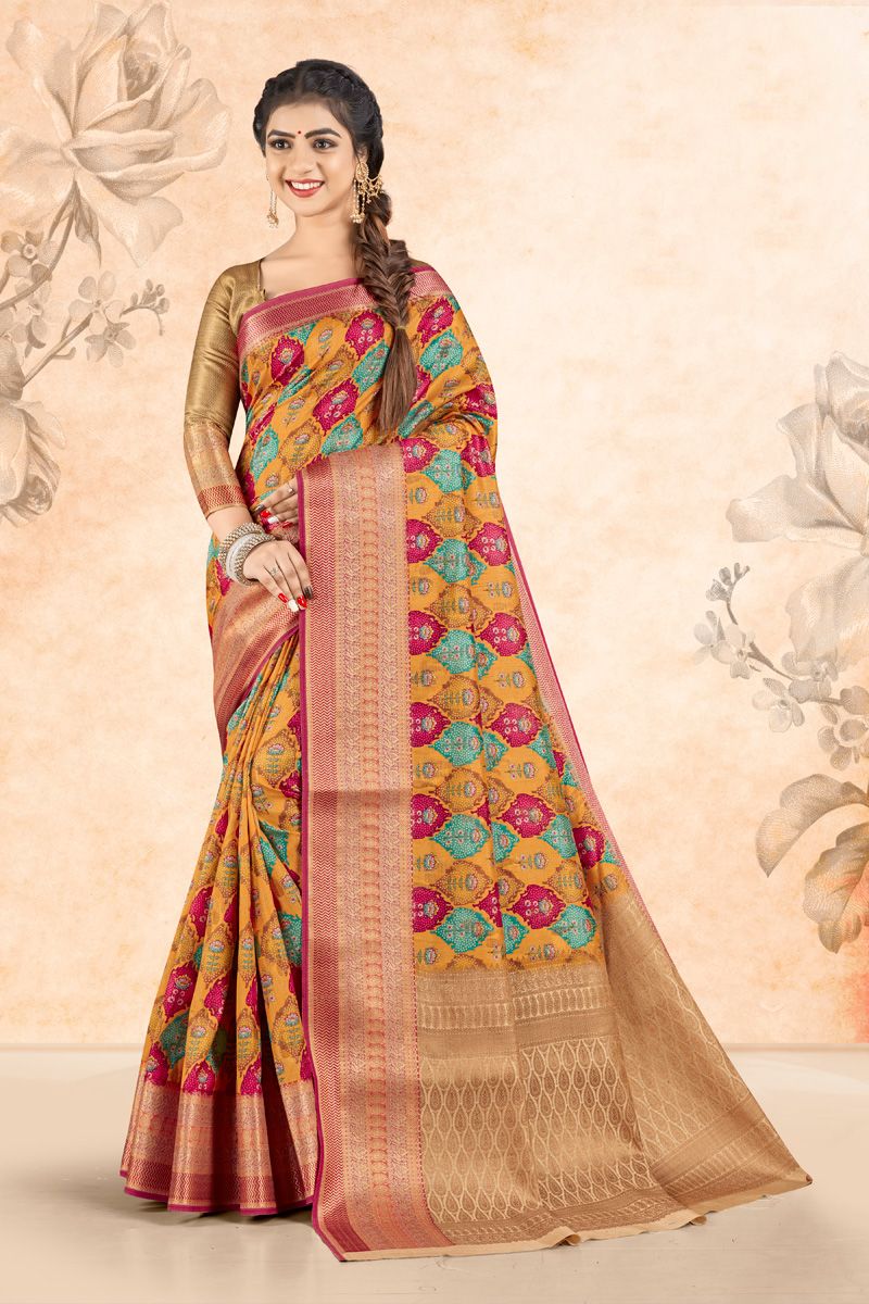 Festive Look Art Silk Mustard Color Magnificent Saree