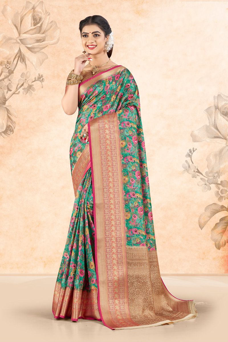 Sea Green Color Art Silk Festive Look Luminous Saree