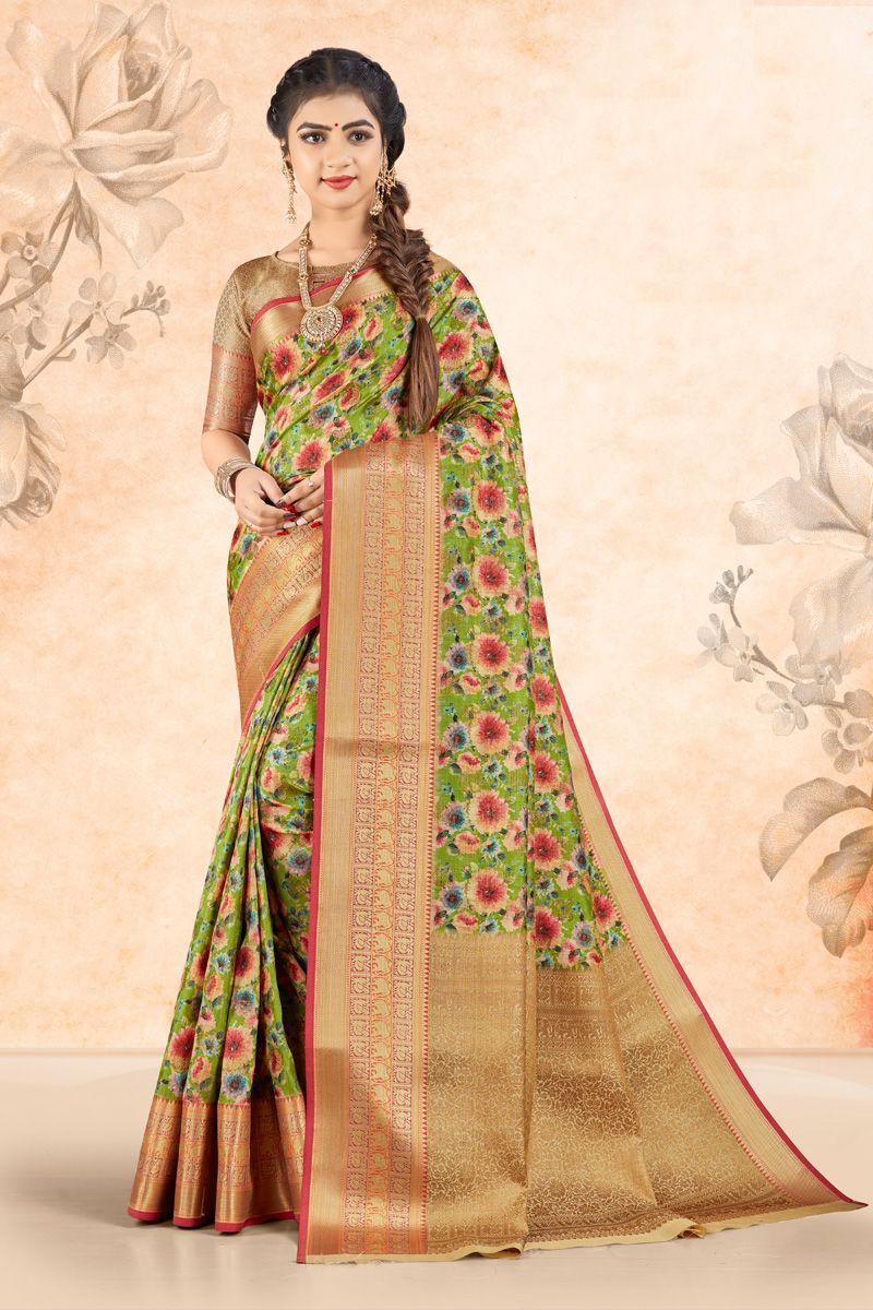 Art Silk Festive Look Vivacious Saree In Green Color