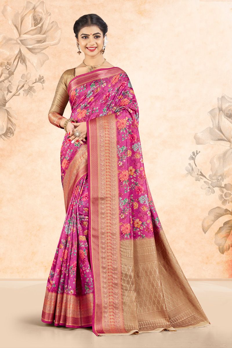 Art Silk Festive Look Mesmeric Saree In Pink Color