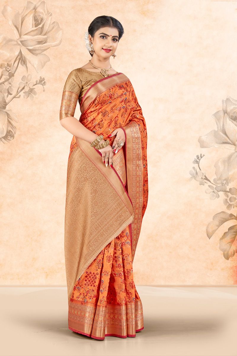 Festive Look Art Silk Peach Color Supreme Saree