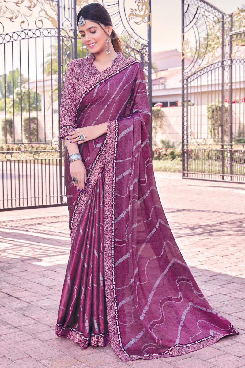 Wine Color Georgette Princely Printed Casual Saree