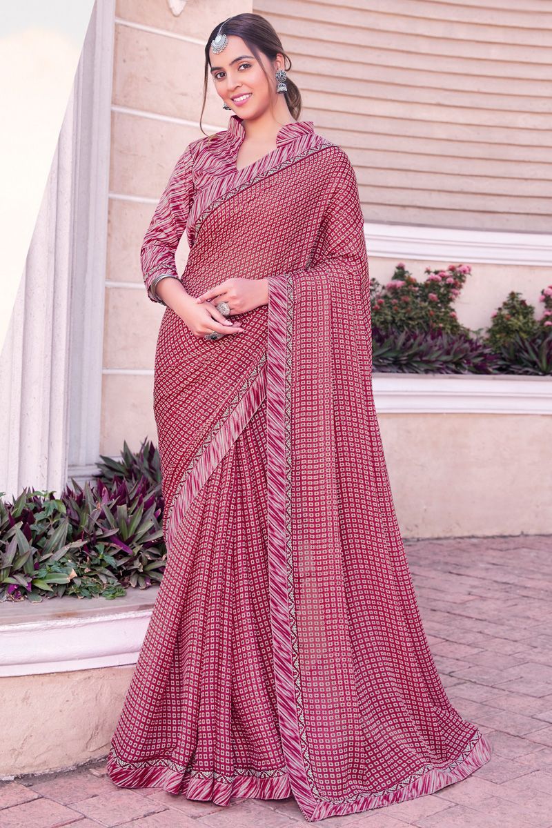 Pink Color Sober Printed Casual Georgette Saree