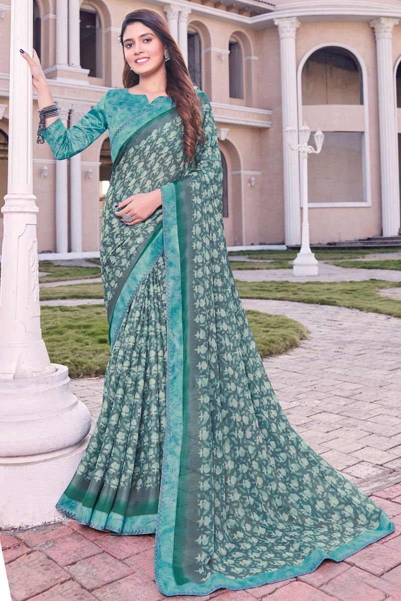 Tempting Georgette Grey Color Printed Casual Saree