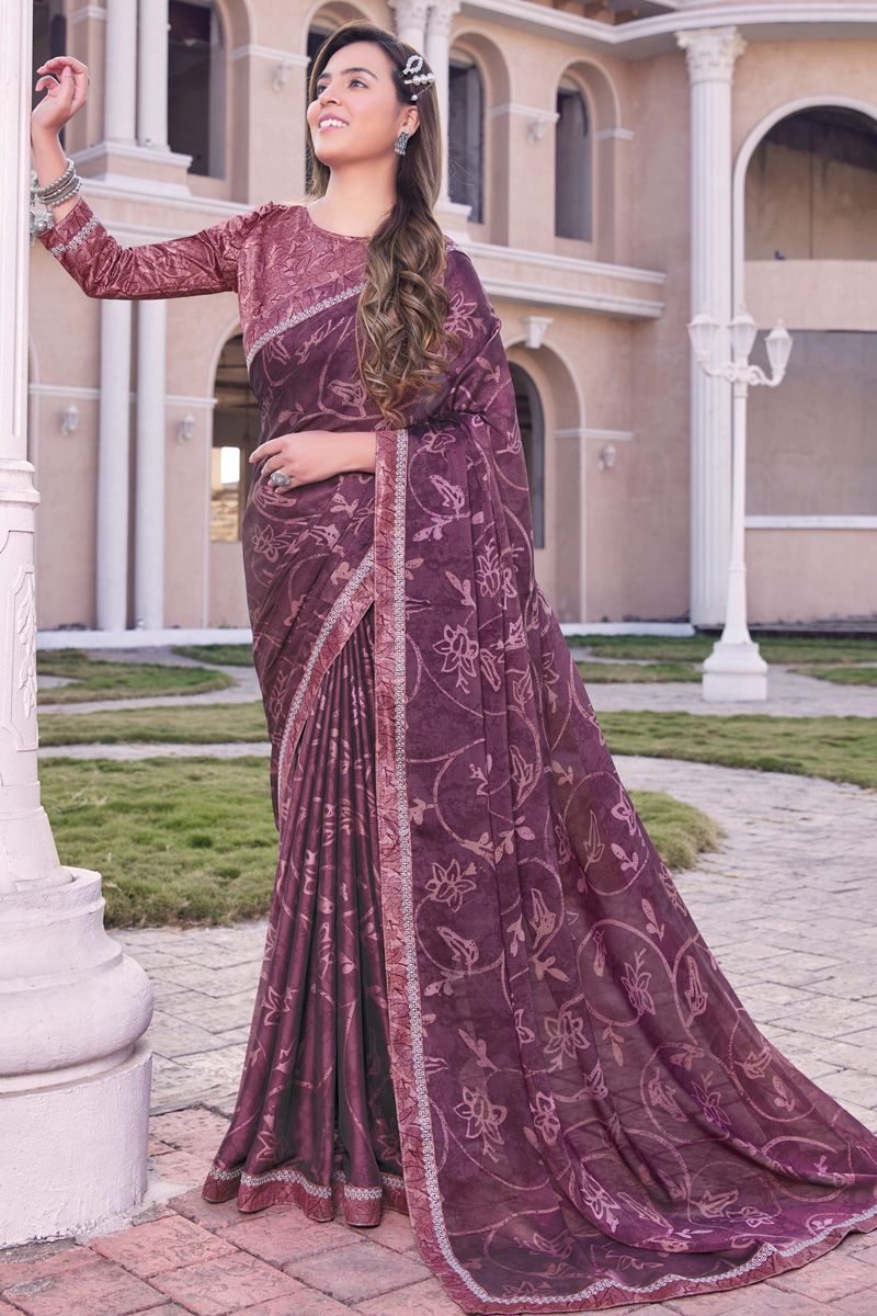 Georgette Purple Color Delicate Printed Casual Saree