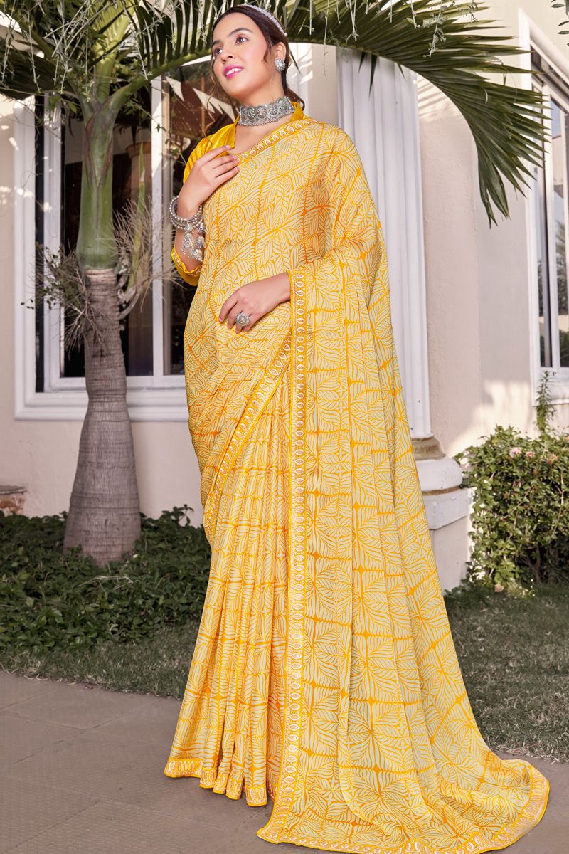 Yellow Color Georgette Special Printed Casual Saree