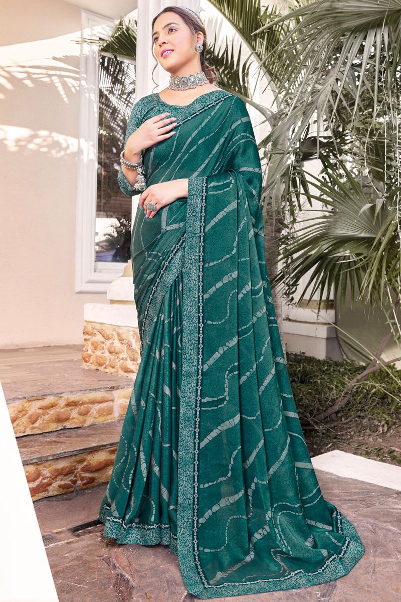 Georgette Green Color Pleasance Printed Casual Saree