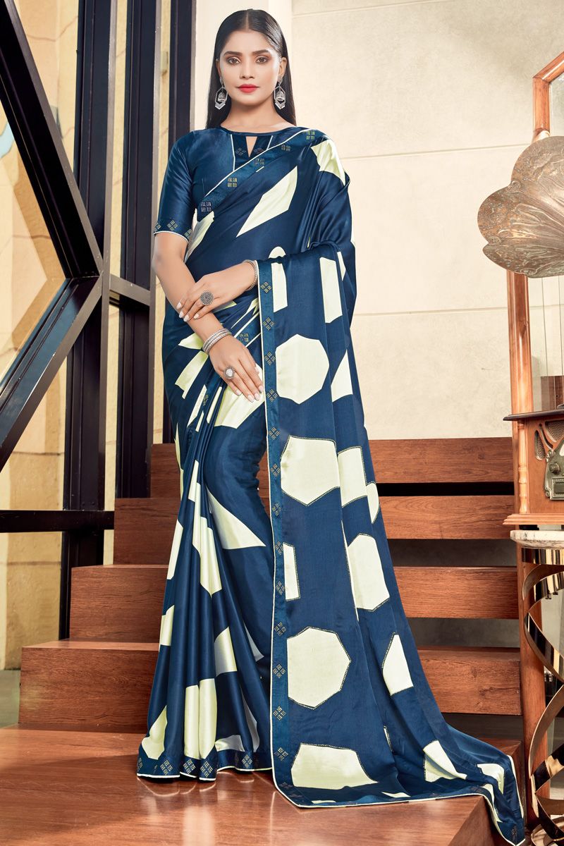 Excellent Georgette Blue Color Casual Look Printed Saree