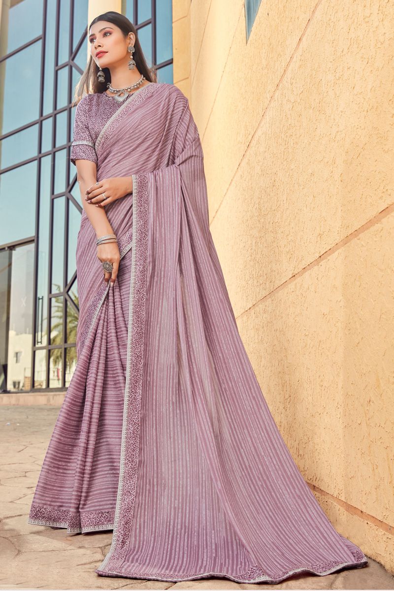 Engaging Lavender Color Georgette Casual Look Printed Saree