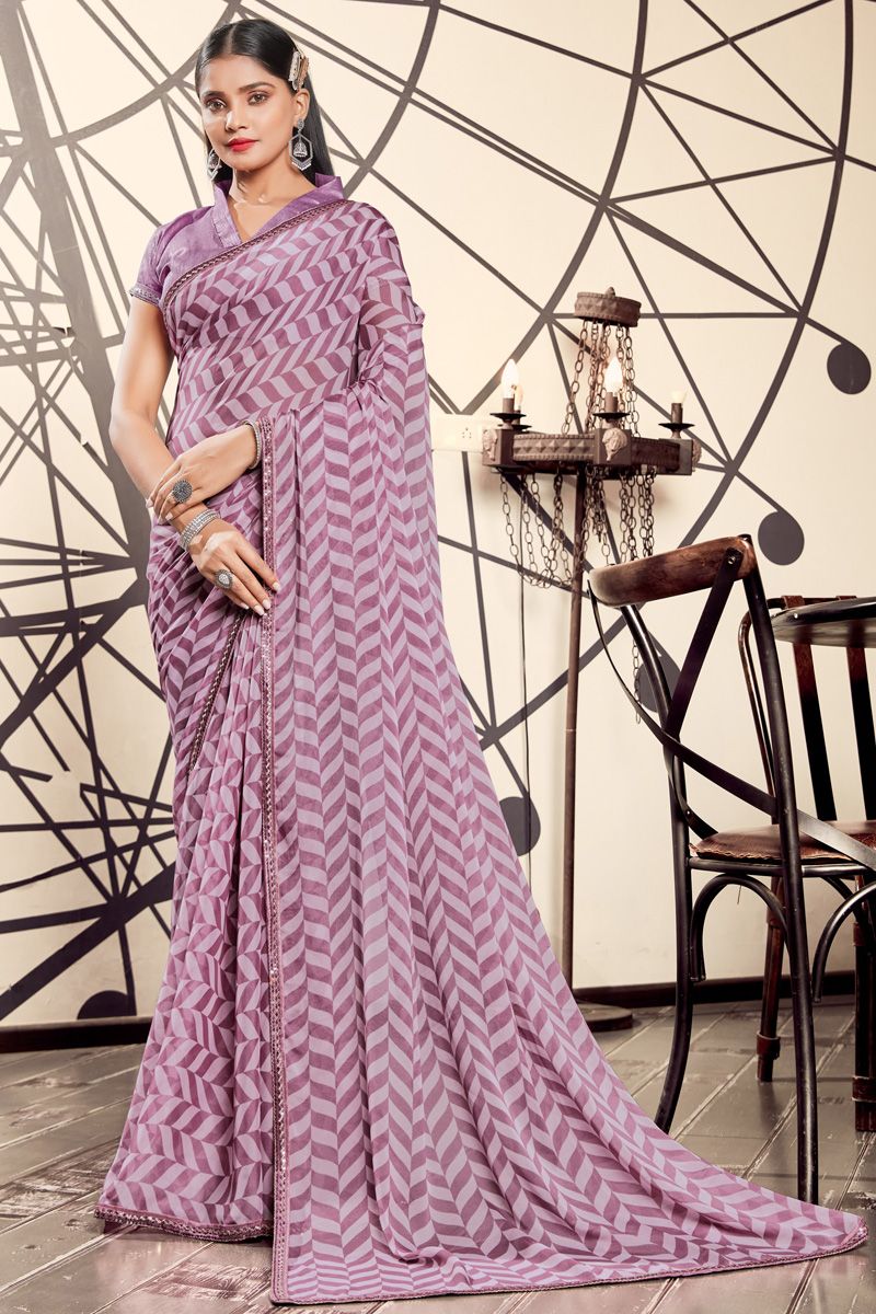 Sober Pink Color Georgette Casual Look Printed Saree