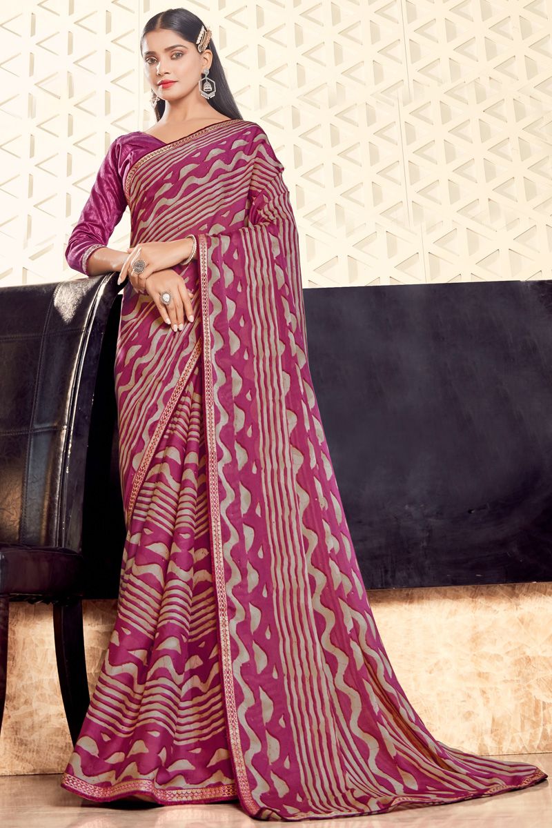 Charming Pink Color Georgette Casual Look Printed Saree