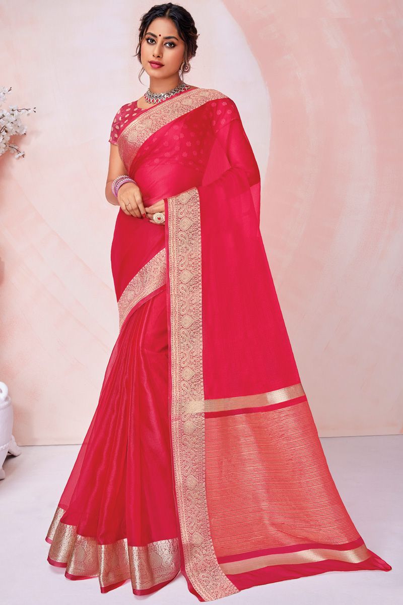 Red Color Festival Look Organza Saree