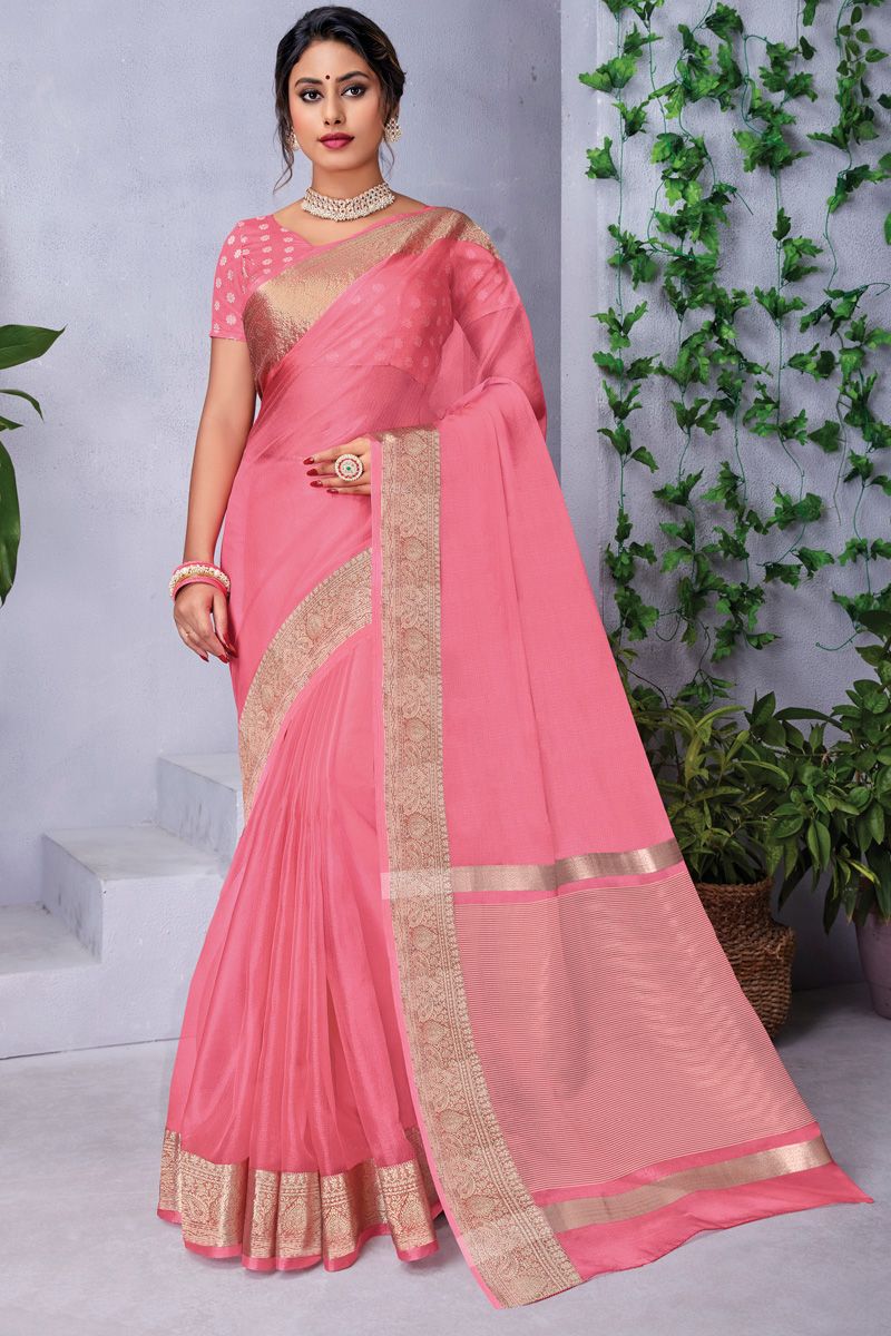 Pink Color Festival Look Lavish Organza Saree