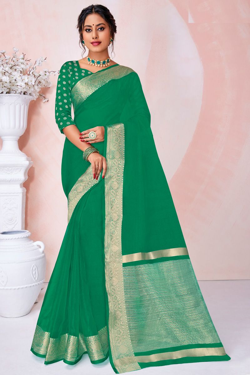 Green Color Festival Look Organza Saree