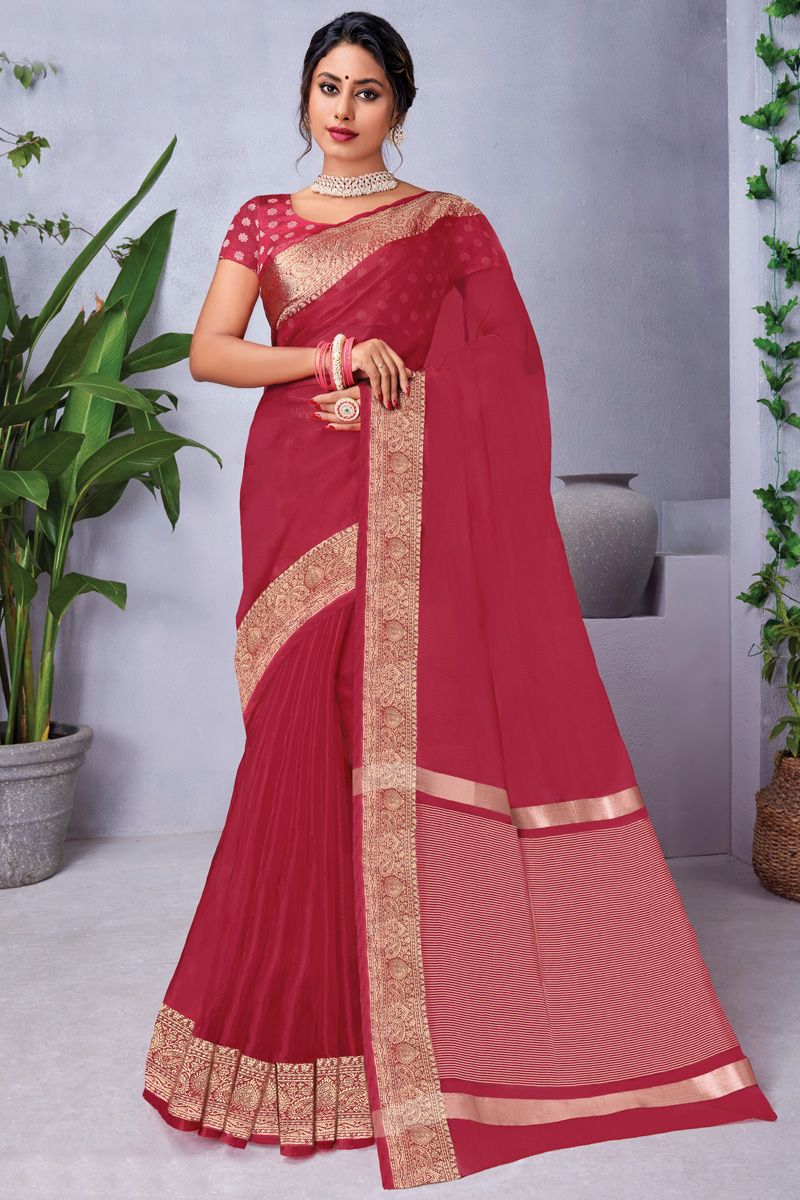 Red Color Festival Look Superior Organza Saree