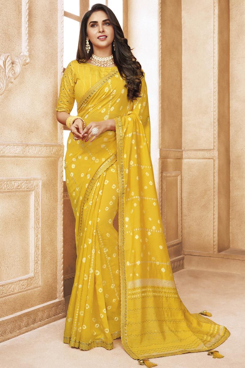 Brilliant Viscose Cotton Saree In Mustard Color