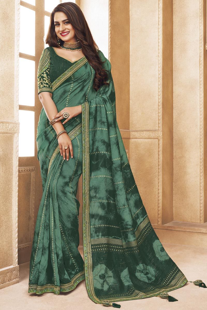 Green Color Stunning Viscose Cotton Saree