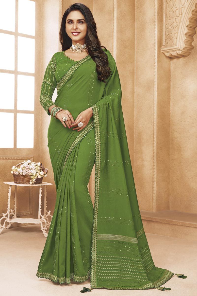 Green Color Wonderful Viscose Cotton Saree